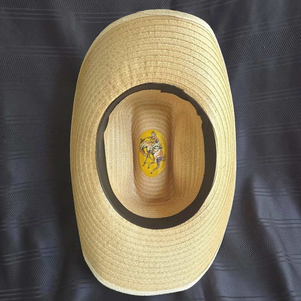 Vintage Straw Cowboy Hat 7 3/8 Natural Tan Woven Western Cattleman Crease